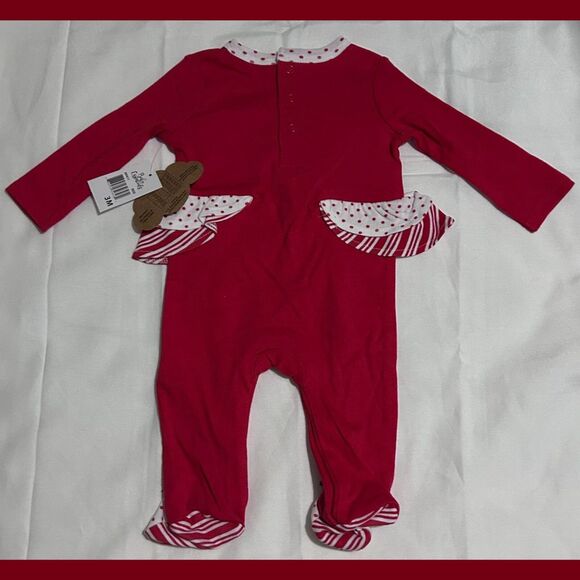 NWT Baby Essentials 3 Months Baby Girls Santa Appliqué Footie Pajamas #89411 - Picture 4 of 6